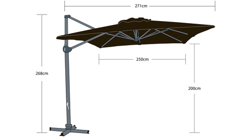 Titan 2.5m Square Cantilever Outdoor Umbrella -  Charcoal   